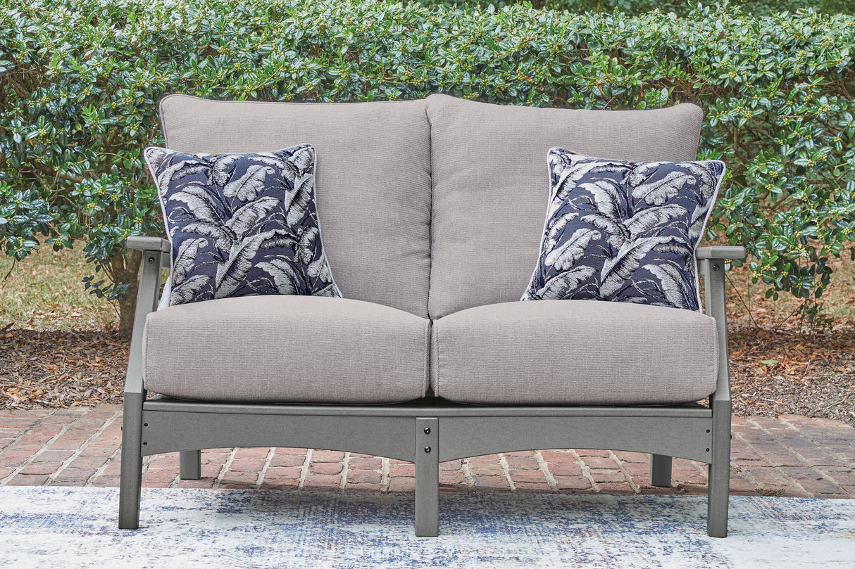 Cove Beach Outdoor Sofa and Loveseat with Coffee Table in Gray from Ashley Furniture - Luna Furniture