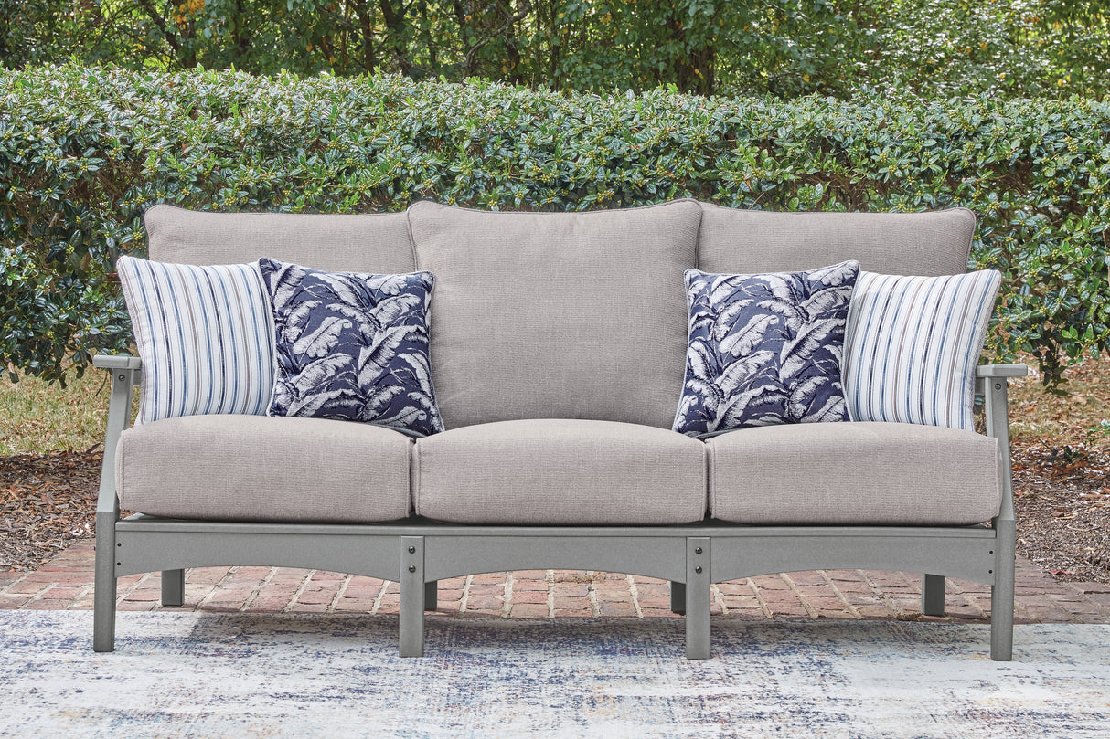 Cove Beach Outdoor Sofa and Loveseat with Coffee Table in Gray from Ashley Furniture - Luna Furniture
