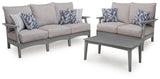 Cove Beach Outdoor Sofa and Loveseat with Coffee Table in Gray from Ashley Furniture - Luna Furniture