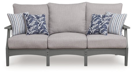Cove Beach Outdoor Sofa and Loveseat with Coffee Table in Gray from Ashley - Luna Furniture