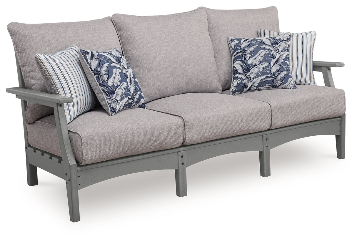 Cove Beach Outdoor Sofa and Loveseat with Coffee Table in Gray from Ashley Furniture - Luna Furniture