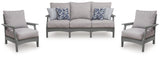 Cove Beach Outdoor Sofa with 2 Lounge Chairs in Gray from Ashley Furniture - Luna Furniture