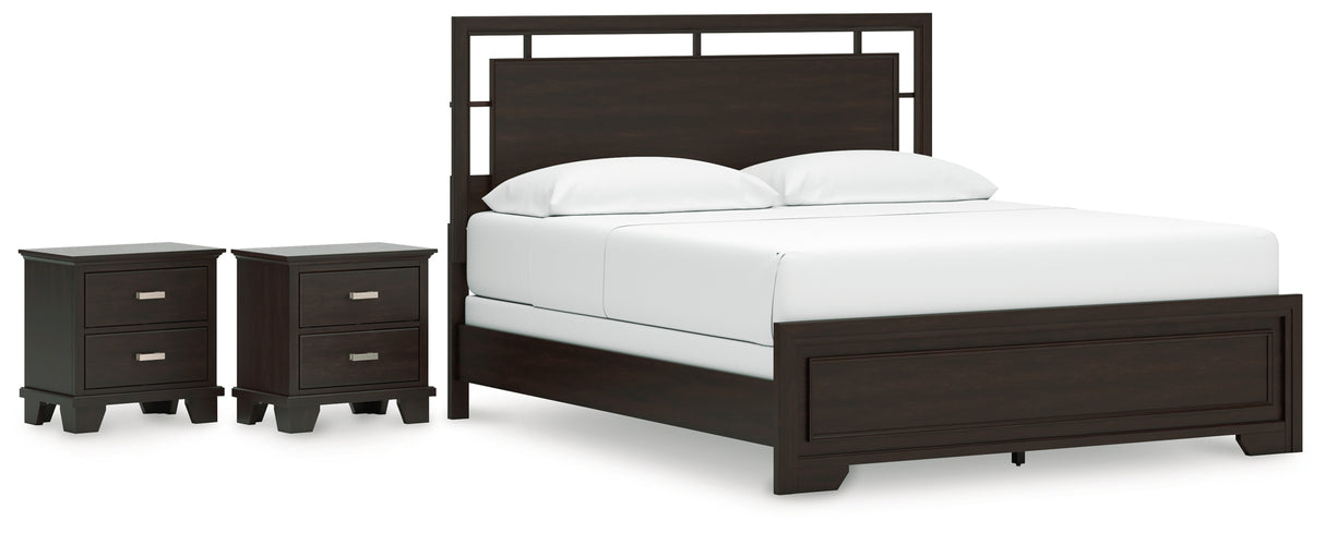 Covetown California King Panel Bed with 2 Nightstands in Dark Brown from Ashley - Luna Furniture