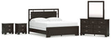 Covetown California King Panel Bed with Mirrored Dresser and 2 Nightstands in Dark Brown from Ashley - Luna Furniture