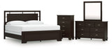 Covetown California King Panel Bed with Mirrored Dresser and Chest in Dark Brown from Ashley - Luna Furniture
