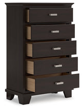 Covetown California King Panel Bed with Mirrored Dresser, Chest and Nightstand in Dark Brown from Ashley - Luna Furniture