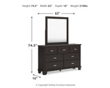 Covetown California King Panel Bed with Mirrored Dresser, Chest and Nightstand in Dark Brown from Ashley - Luna Furniture