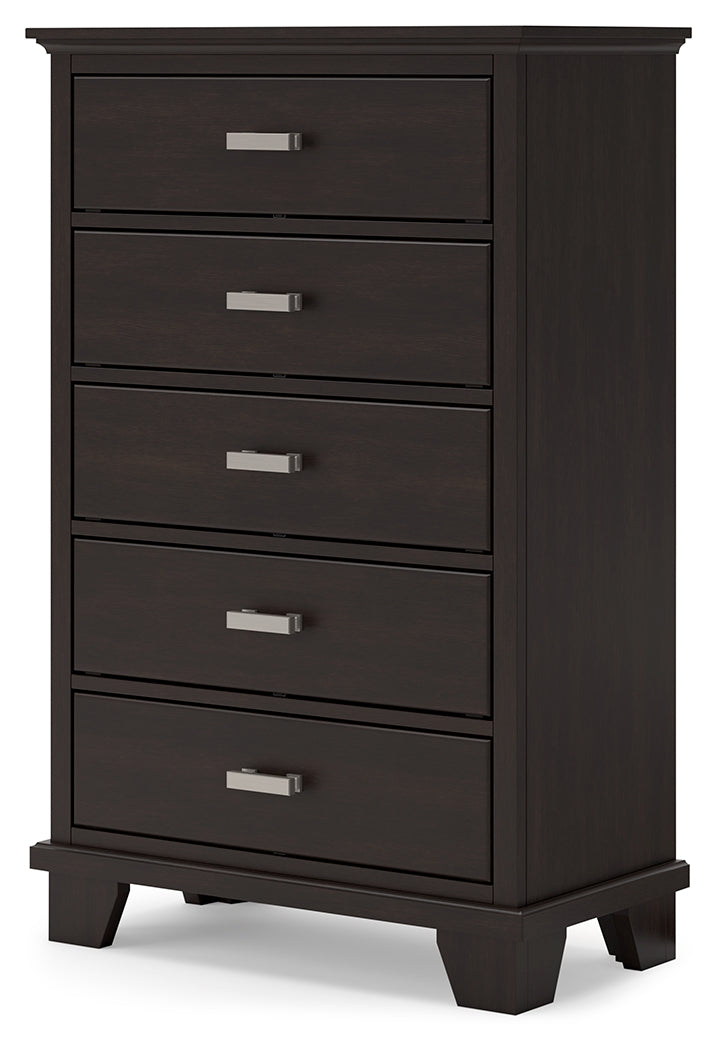Covetown Full Panel Bed with Mirrored Dresser and Chest in Dark Brown from Ashley - Luna Furniture