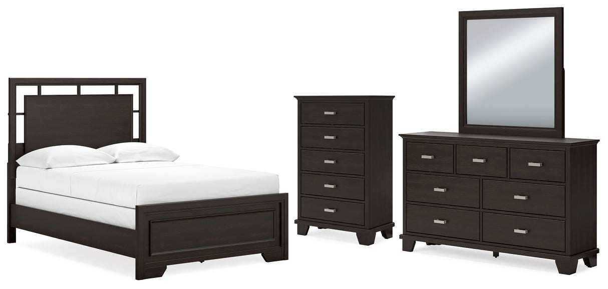 Covetown Full Panel Bed with Mirrored Dresser and Chest in Dark Brown from Ashley - Luna Furniture