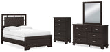 Covetown Full Panel Bed with Mirrored Dresser and Chest in Dark Brown from Ashley - Luna Furniture