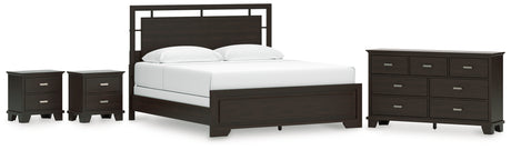 Covetown King Panel Bed with Dresser and 2 Nightstands in Dark Brown from Ashley - Luna Furniture