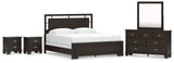 Covetown King Panel Bed with Mirrored Dresser and 2 Nightstands in Dark Brown from Ashley - Luna Furniture