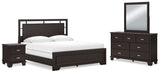 Covetown King Panel Bed with Mirrored Dresser and Nightstand in Dark Brown from Ashley - Luna Furniture