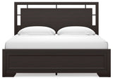 Covetown King Panel Bed with Mirrored Dresser, Chest and Nightstand in Dark Brown from Ashley - Luna Furniture