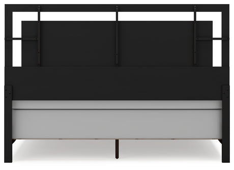 Covetown King Panel Bed with Mirrored Dresser, Chest and Nightstand in Dark Brown from Ashley - Luna Furniture