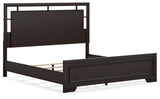 Covetown King Panel Bed with Mirrored Dresser, Chest and Nightstand in Dark Brown from Ashley - Luna Furniture