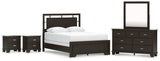 Covetown Queen Panel Bed with Mirrored Dresser and 2 Nightstands in Dark Brown from Ashley - Luna Furniture