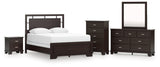 Covetown Queen Panel Bed with Mirrored Dresser, Chest and Nightstand in Dark Brown from Ashley - Luna Furniture