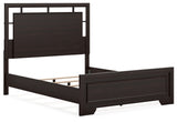 Covetown Queen Panel Bed with Mirrored Dresser, Chest and Nightstand in Dark Brown from Ashley - Luna Furniture