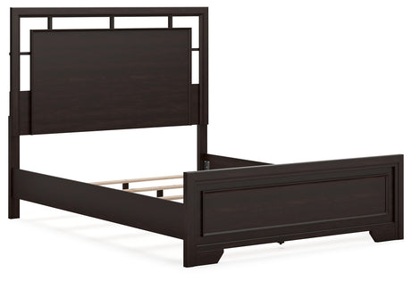 Covetown Queen Panel Bed with Mirrored Dresser, Chest and Nightstand in Dark Brown from Ashley - Luna Furniture