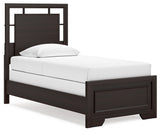 Covetown Twin Panel Bed with Mirrored Dresser and 2 Nightstands in Dark Brown from Ashley - Luna Furniture
