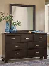 Covetown Twin Panel Bed with Mirrored Dresser and Chest in Dark Brown from Ashley - Luna Furniture