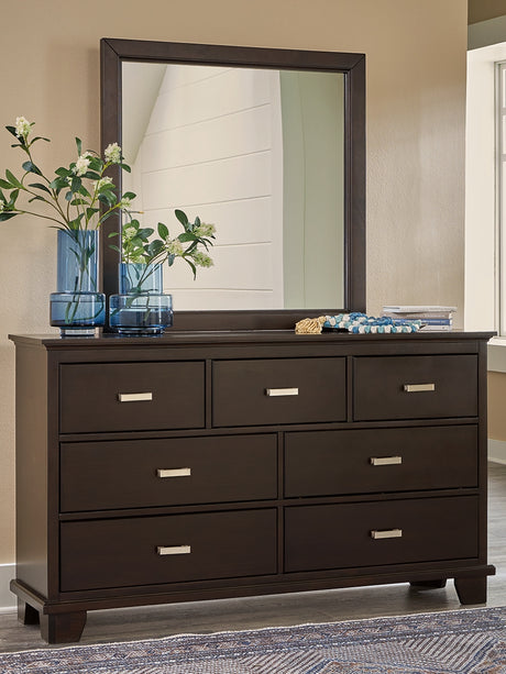Covetown Twin Panel Bed with Mirrored Dresser and Chest in Dark Brown from Ashley - Luna Furniture