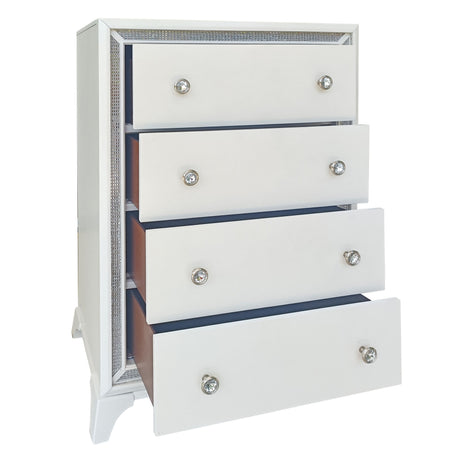 Cassie Illuminating 5-Drawer Chest, Shimmering Pearl Finish from Steve Silver - Luna Furniture
