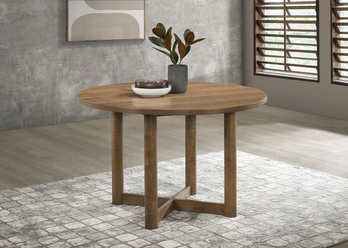 Crestmore Walnut Round Wood Dining Table from Coaster - Luna Furniture