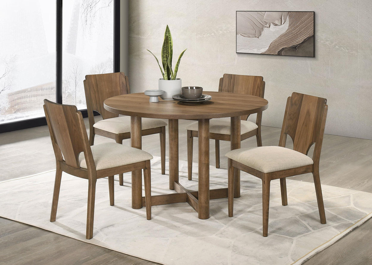 Crestmore Walnut 5-piece 46-inch Round Wood Dining Set from Coaster - Luna Furniture