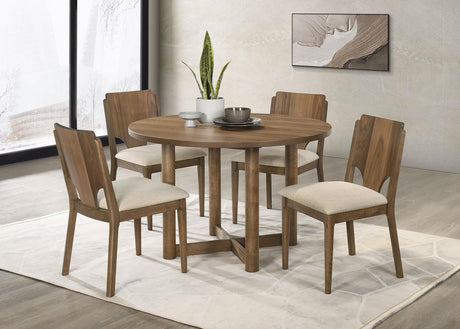 Crestmore Walnut 5-piece 46-inch Round Wood Dining Set from Coaster - Luna Furniture