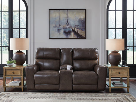 Crossplex Smoke Power Reclining Loveseat with Console from Ashley - Luna Furniture