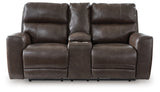 Crossplex Smoke Power Reclining Loveseat with Console from Ashley - Luna Furniture