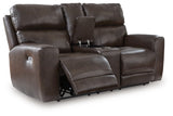 Crossplex Smoke Power Reclining Loveseat with Console from Ashley - Luna Furniture