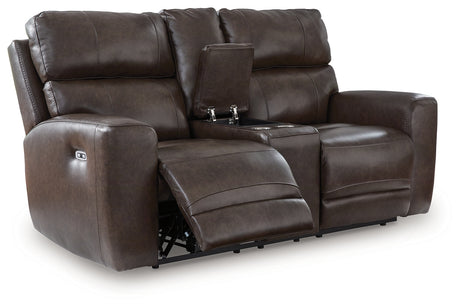 Crossplex Smoke Power Reclining Loveseat with Console from Ashley - Luna Furniture