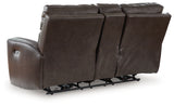 Crossplex Smoke Power Reclining Loveseat with Console from Ashley - Luna Furniture