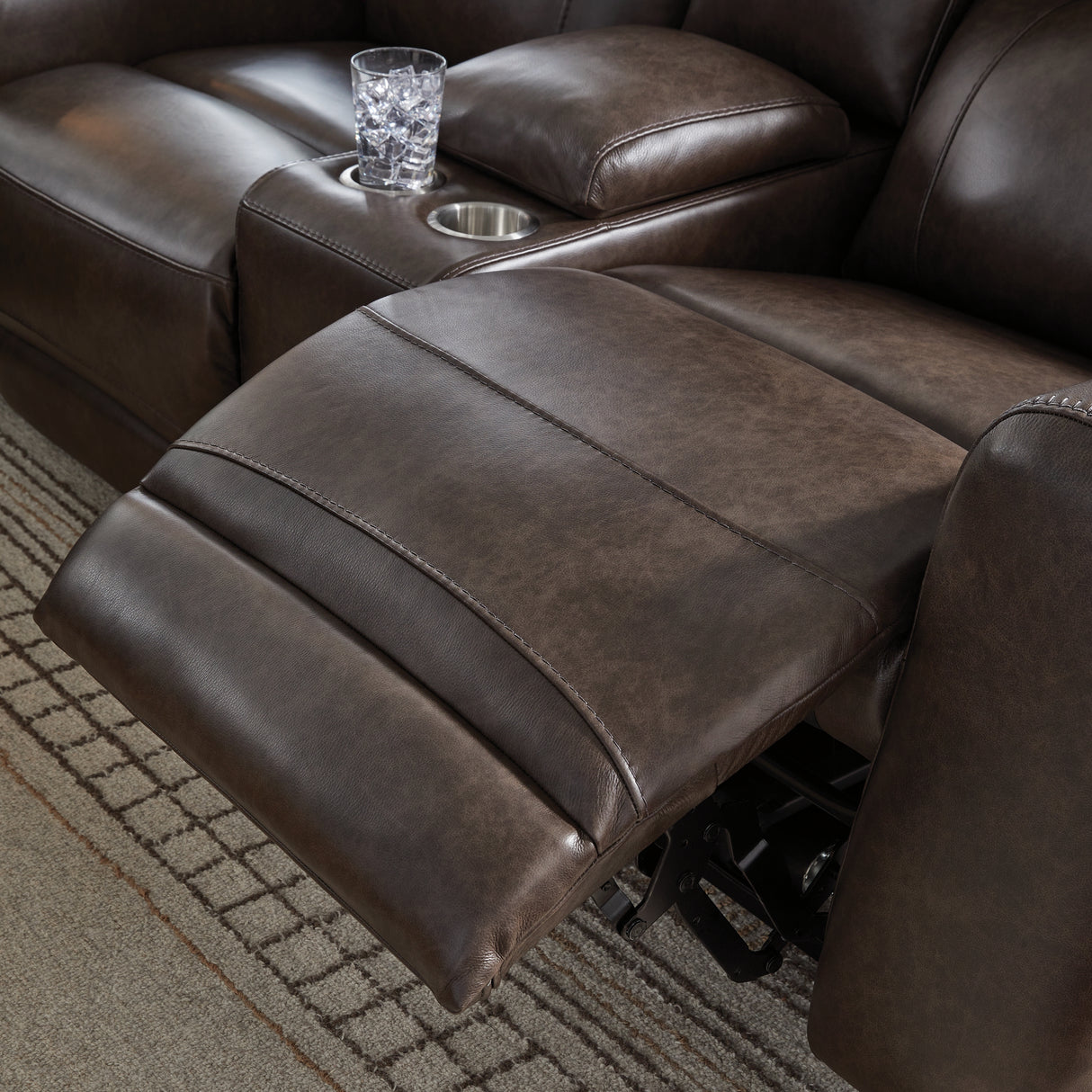 Crossplex Smoke Power Reclining Loveseat with Console from Ashley - Luna Furniture