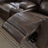 Crossplex Smoke Power Reclining Loveseat with Console from Ashley - Luna Furniture