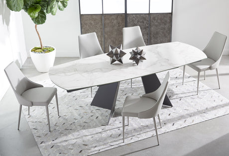 Torque Extension Dining Table in Matte Dark Gray, White Ceramic from Essentials For Living - Luna Furniture