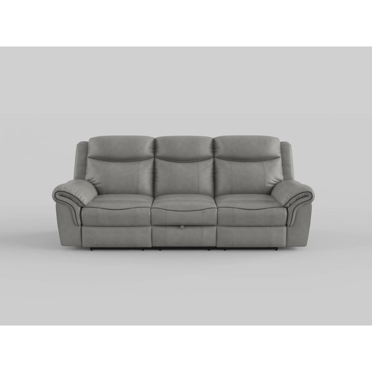 Aram Gray Faux Leather Double Glider Reclining Loveseat with Center Console, Receptacles and USB Ports from Homelegance - Luna Furniture