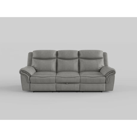 Aram Gray Faux Leather Double Glider Reclining Loveseat with Center Console, Receptacles and USB Ports from Homelegance - Luna Furniture