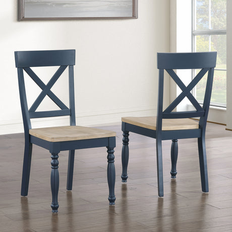 Darcy Solid Wood Side Chair, Midnight Blue and Natural Finish, Set of 2 from Steve Silver - Luna Furniture
