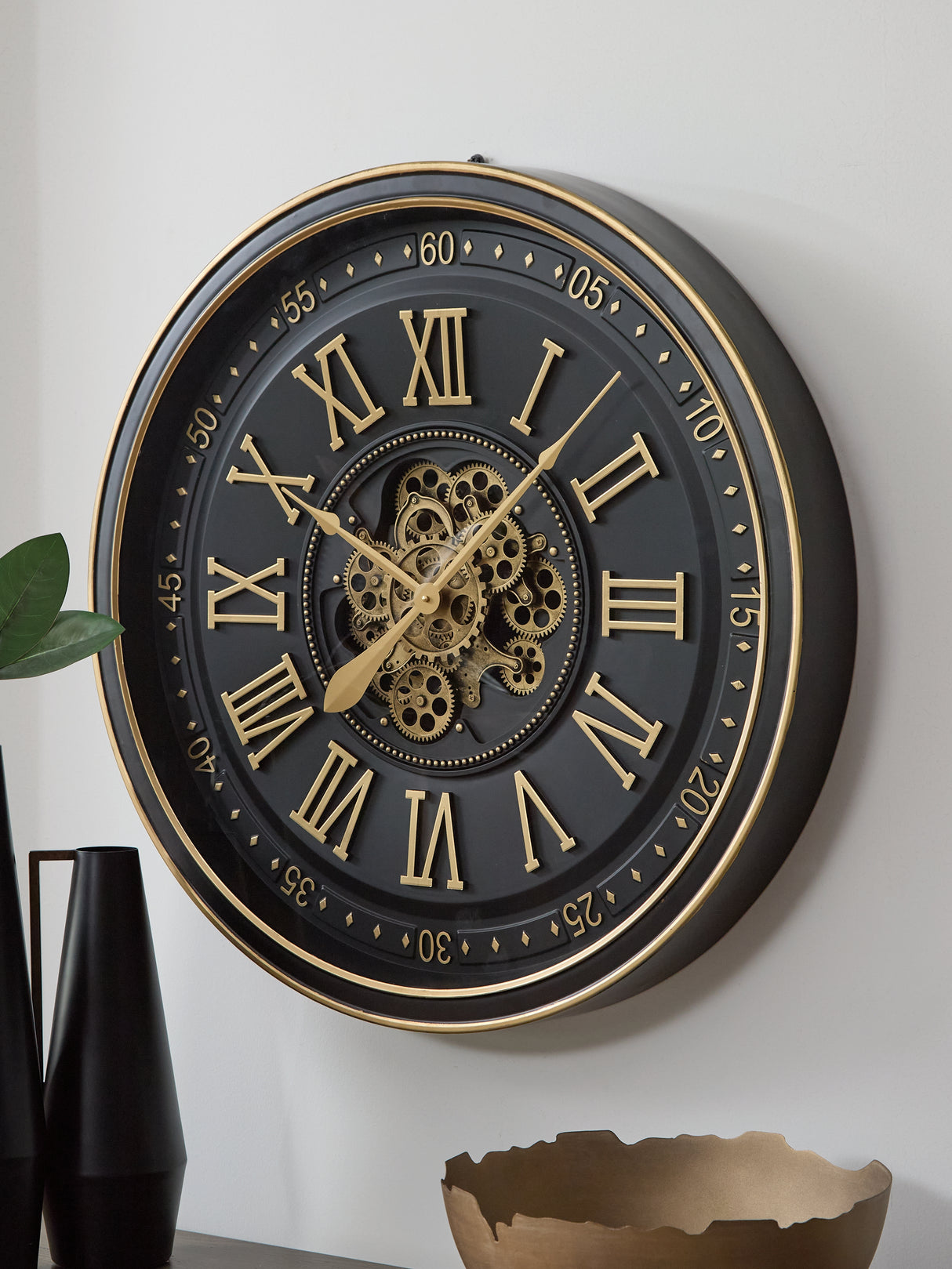 Dairton Black/Gold Finish Wall Clock from Ashley - Luna Furniture