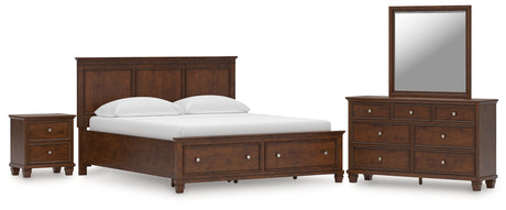 Danabrin California King Panel Storage Bed with Mirrored Dresser and Nightstand in Brown from Ashley - Luna Furniture