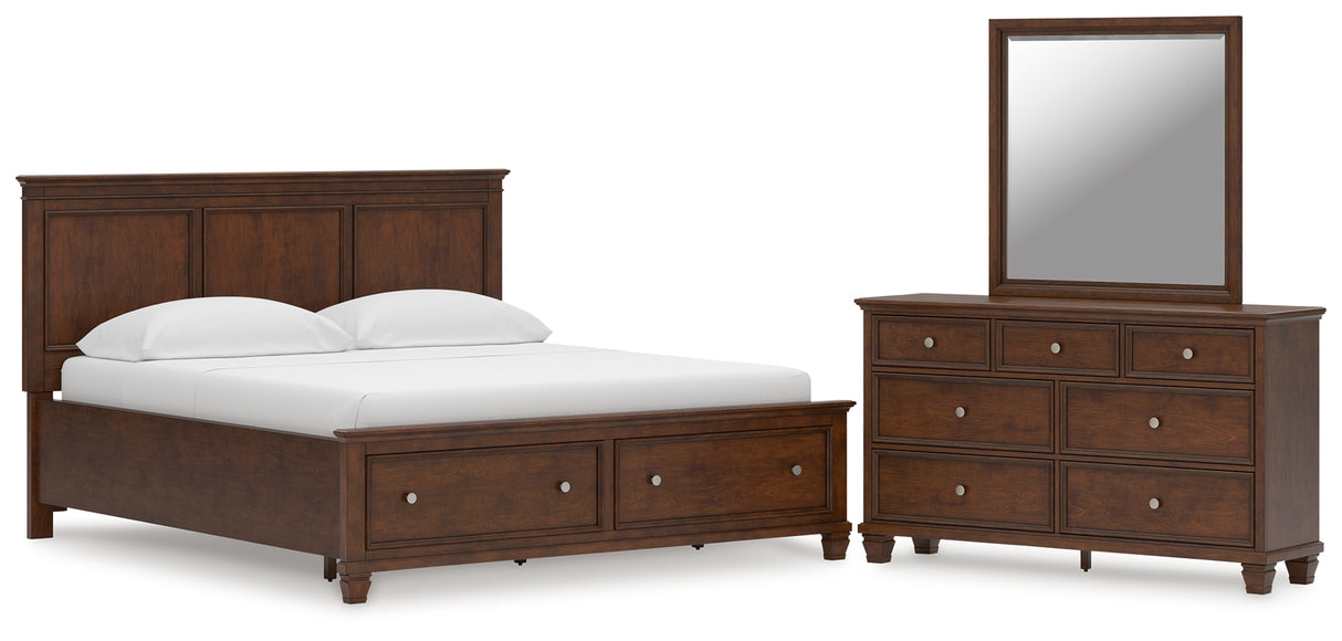 Danabrin California King Panel Storage Bed with Mirrored Dresser in Brown from Ashley Furniture - Luna Furniture
