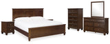 Danabrin King Panel Bed with Mirrored Dresser, Chest and 2 Nightstands in Brown from Ashley - Luna Furniture