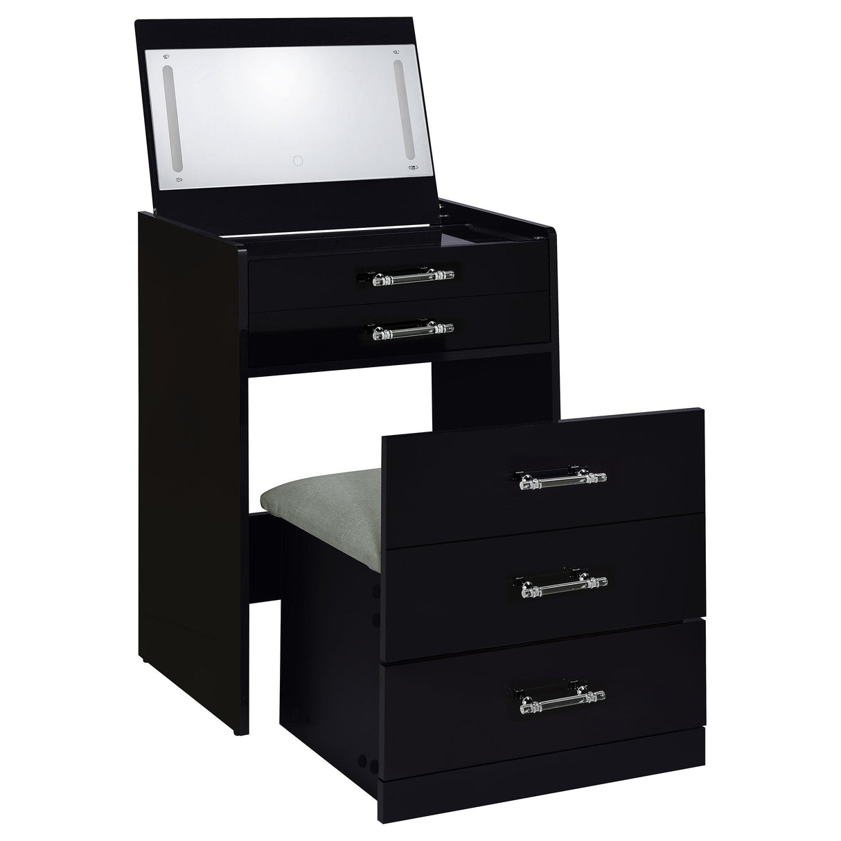 Danbury 3-drawer Makeup Vanity & Stool Set Black High Gloss from Coaster - Luna Furniture