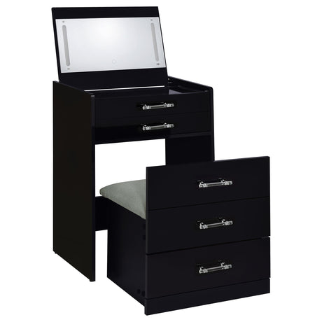 Danbury 3-drawer Makeup Vanity & Stool Set Black High Gloss from Coaster - Luna Furniture