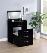 Danbury 3-drawer Makeup Vanity & Stool Set Black High Gloss from Coaster - Luna Furniture