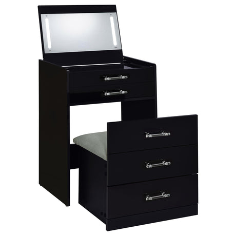 Danbury 3-drawer Makeup Vanity & Stool Set Black High Gloss from Coaster - Luna Furniture